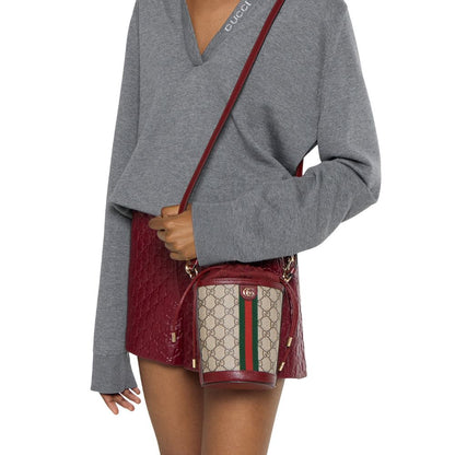 Gucci Ophidia Mini Bucket Bag Beige And Dark Red 20Cm