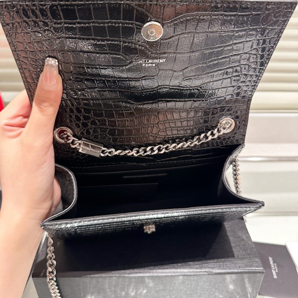 Saint Laurent Kate Tassel Silver Hardware Black 19Cm