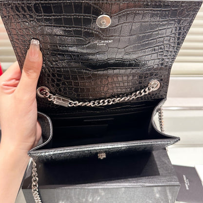 Saint Laurent Kate Tassel Silver Hardware Black 19Cm