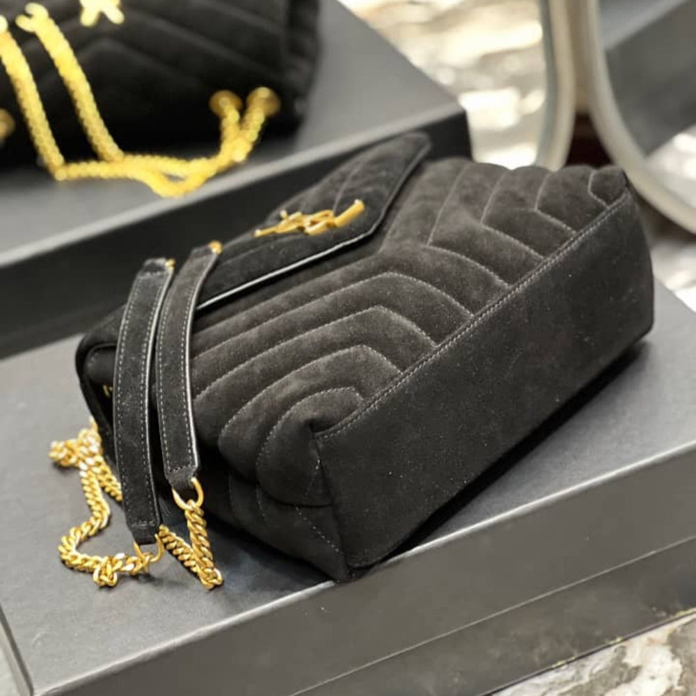 Saint Laurent Loulou Small Flap Bag Suede Black 25Cm