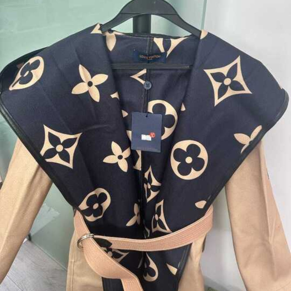 Louis Vuitton Hooded Coat Double Faced Silk Wool Brown