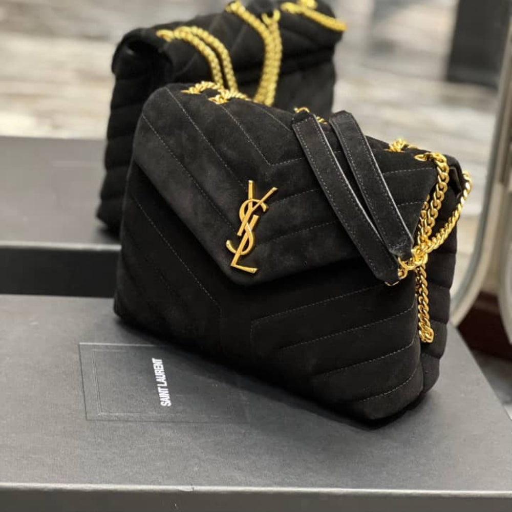 Saint Laurent Loulou Small Flap Bag Suede Black 25Cm