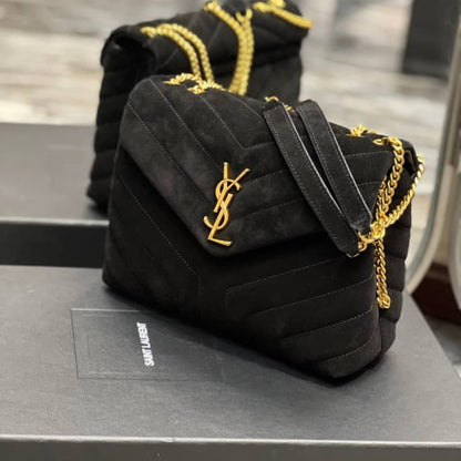Saint Laurent Loulou Small Flap Bag Suede Black 25Cm