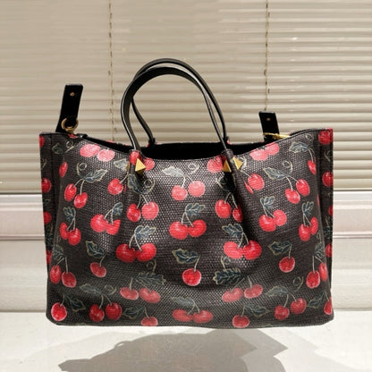 VALENTINO GARAVANI VLOGO SIGNATURE CHERRYFIC MOTIF BAG BLACK 26CM