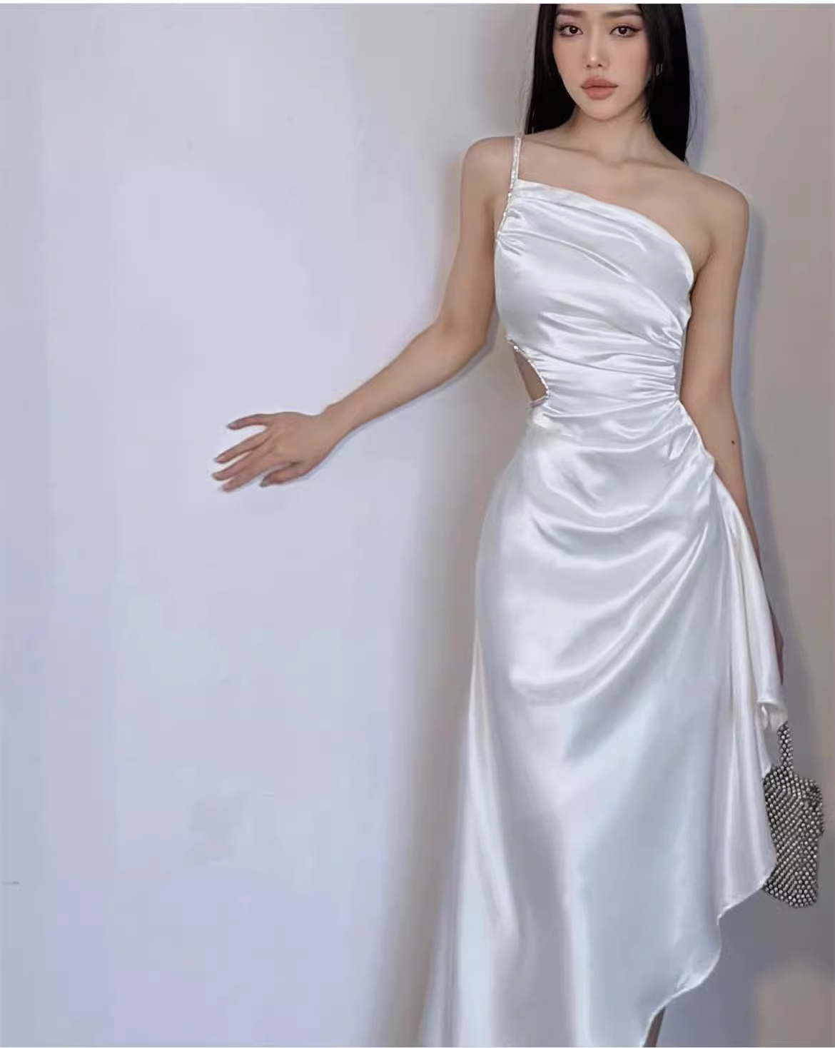 Luxury Satin Asymmetrical One-Shoulder Ruched Mermaid Prom Dress TP5748