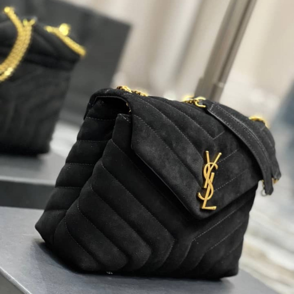 Saint Laurent Loulou Small Flap Bag Suede Black 25Cm