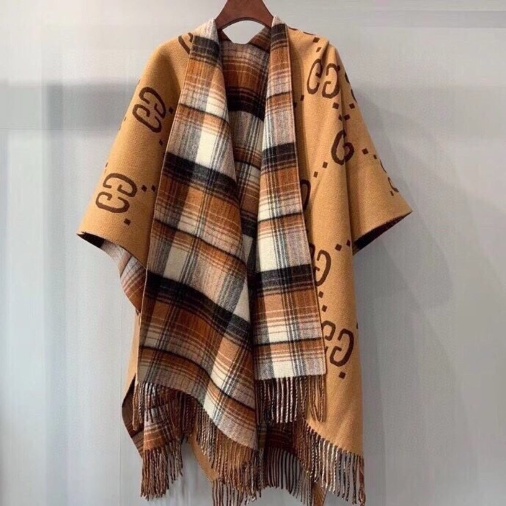 Gucci Reversible Wool Poncho GG Beige 185Cm