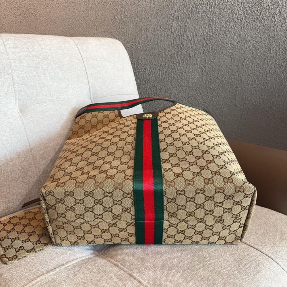 Gucci Giglio large tote bag Beige and Brown GG canvas 36Cm