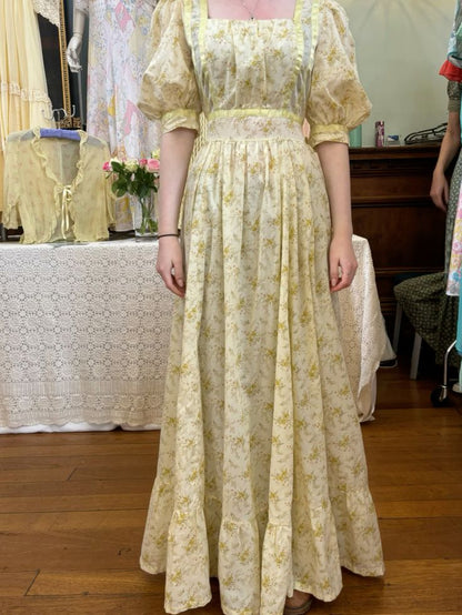 Yellow Floral Elegant Long Chiffon Homecoming Dress Prom Dress Evening Dress Wedding Guest Dress Birthday/Garden Party Dress Prom Dress gh4090