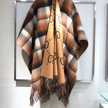 Gucci Reversible Wool Poncho GG Beige 185Cm