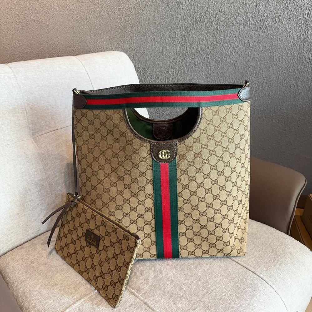 Gucci Giglio large tote bag Beige and Brown GG canvas 36Cm