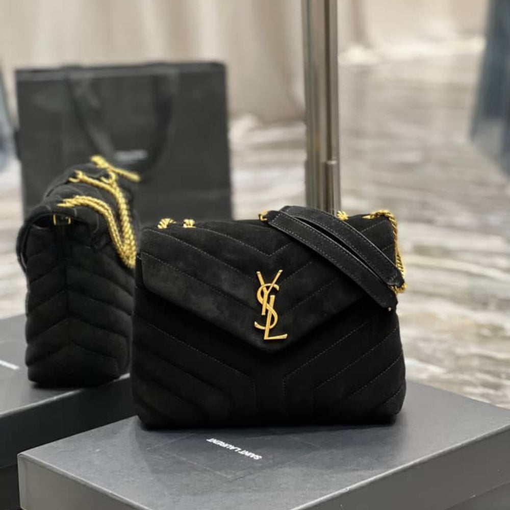 Saint Laurent Loulou Small Flap Bag Suede Black 25Cm