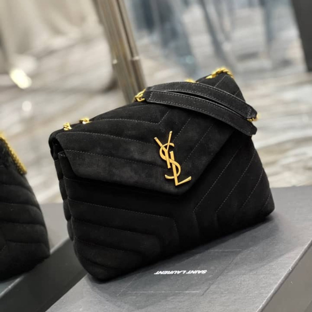 Saint Laurent Loulou Small Flap Bag Suede Black 25Cm