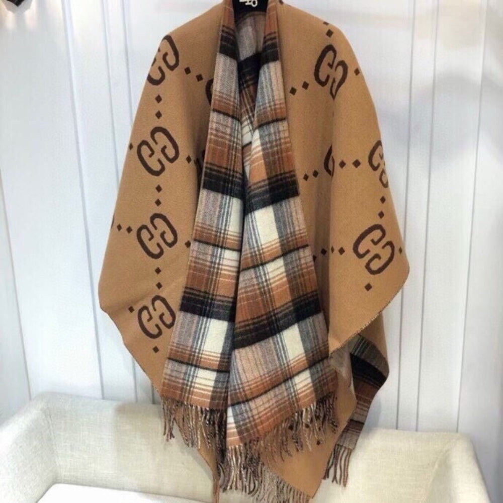 Gucci Reversible Wool Poncho GG Beige 185Cm