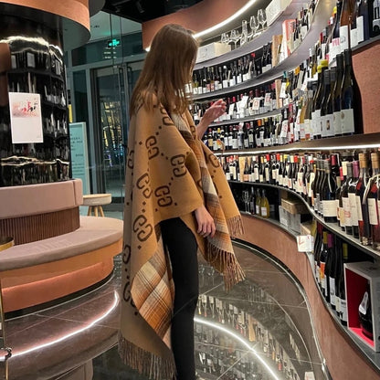 Gucci Reversible Wool Poncho GG Beige 185Cm