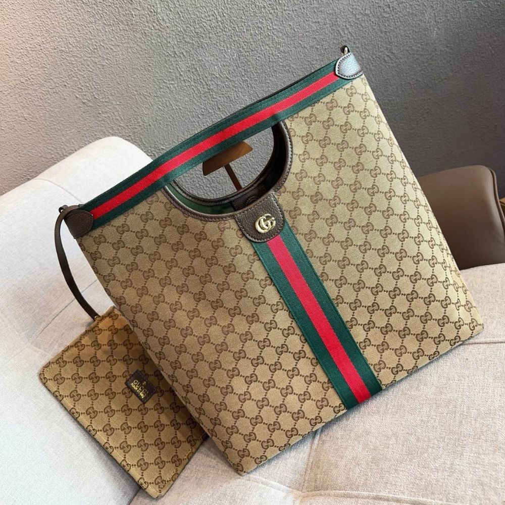 Gucci Giglio large tote bag Beige and Brown GG canvas 36Cm