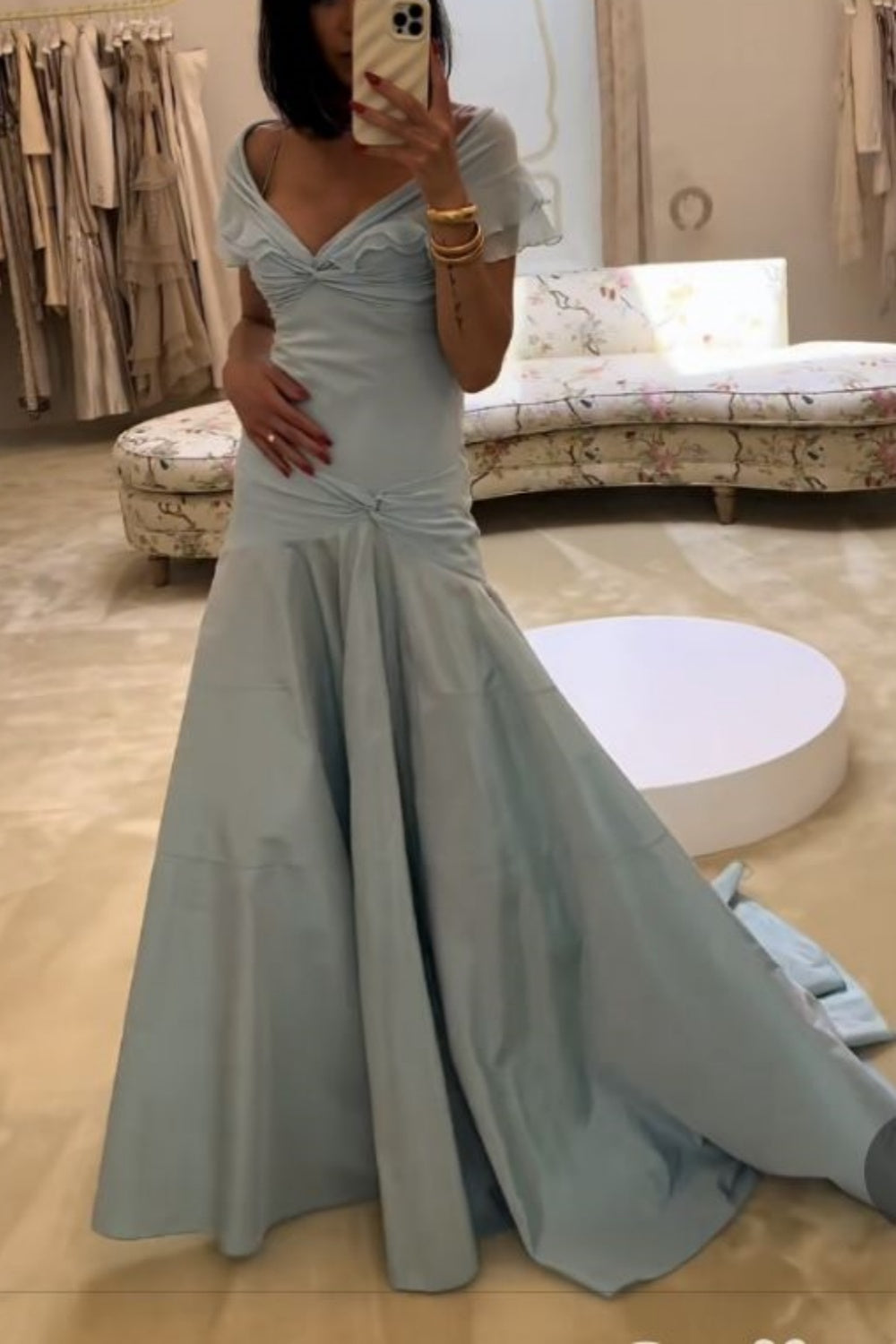 Elegant long blue satin dress gh6866
