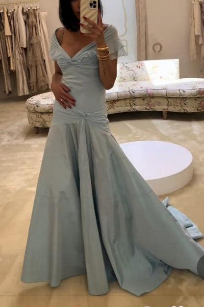 Elegant long blue satin dress gh6866