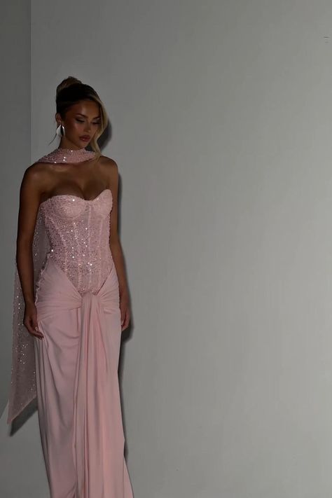 Pink Corset Sequin Sheath Prom Dress Sweetheart Strapless  Evening Gown TP5071