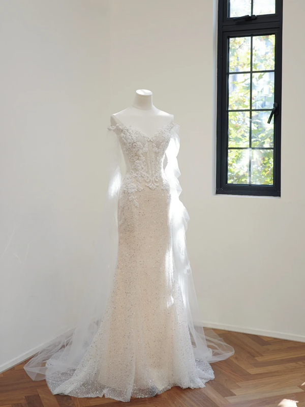 Off-white strapless fitted long ball gown, bridal dress R8527