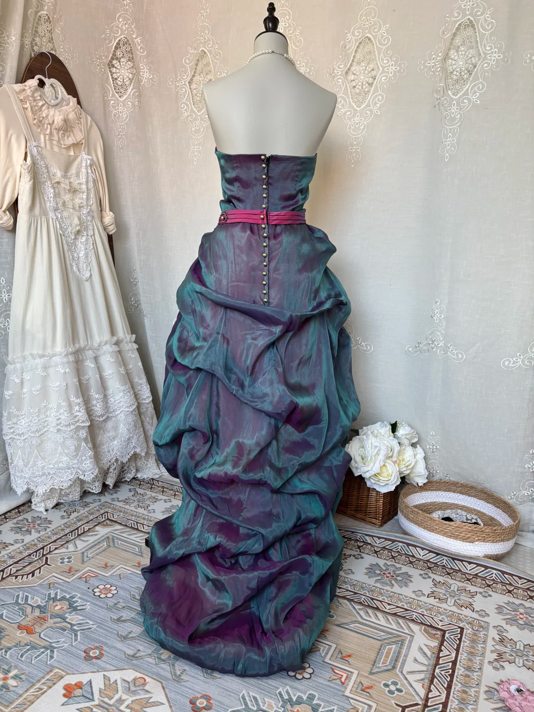 Vintage Oil Painting Peacock Strapless Fitted Waist Sexy Evening Party Dress gh7143
