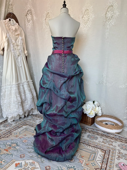 Vintage Oil Painting Peacock Strapless Fitted Waist Sexy Evening Party Dress gh7143