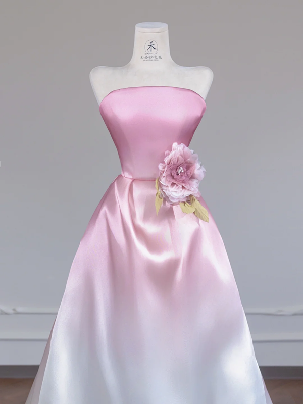 Light pink gradient strapless waist-cinching long ball gown R8256