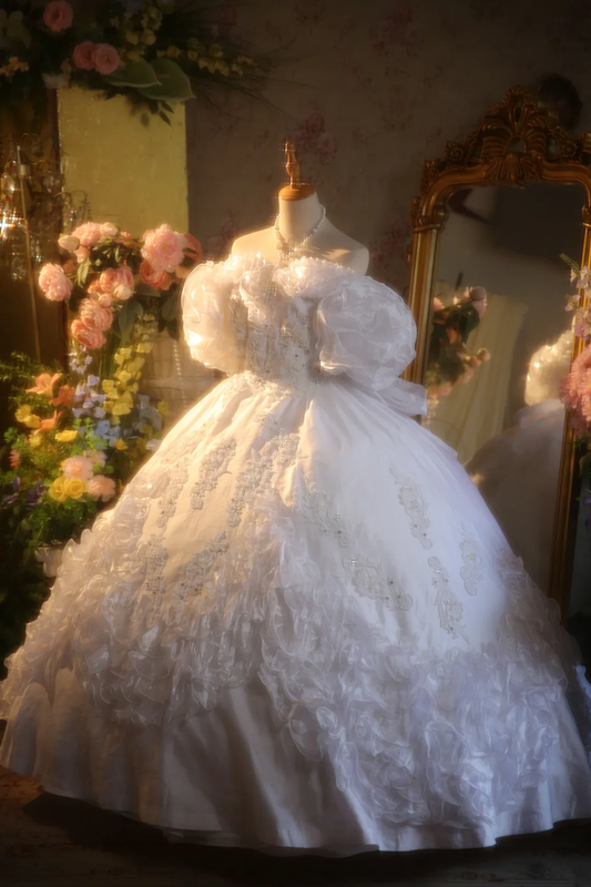 White off-the-shoulder retro elegant ball gown/bridal dress R7268