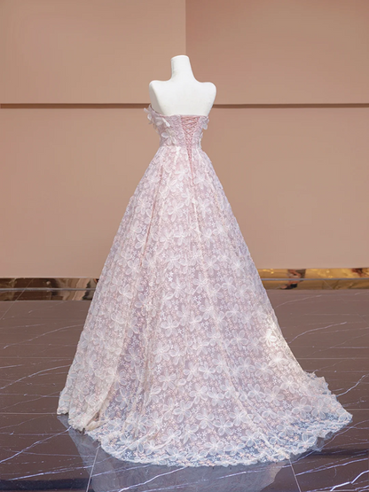 Light pink strapless, fitted waist, full skirt, long ball gown, bridal dress R8343