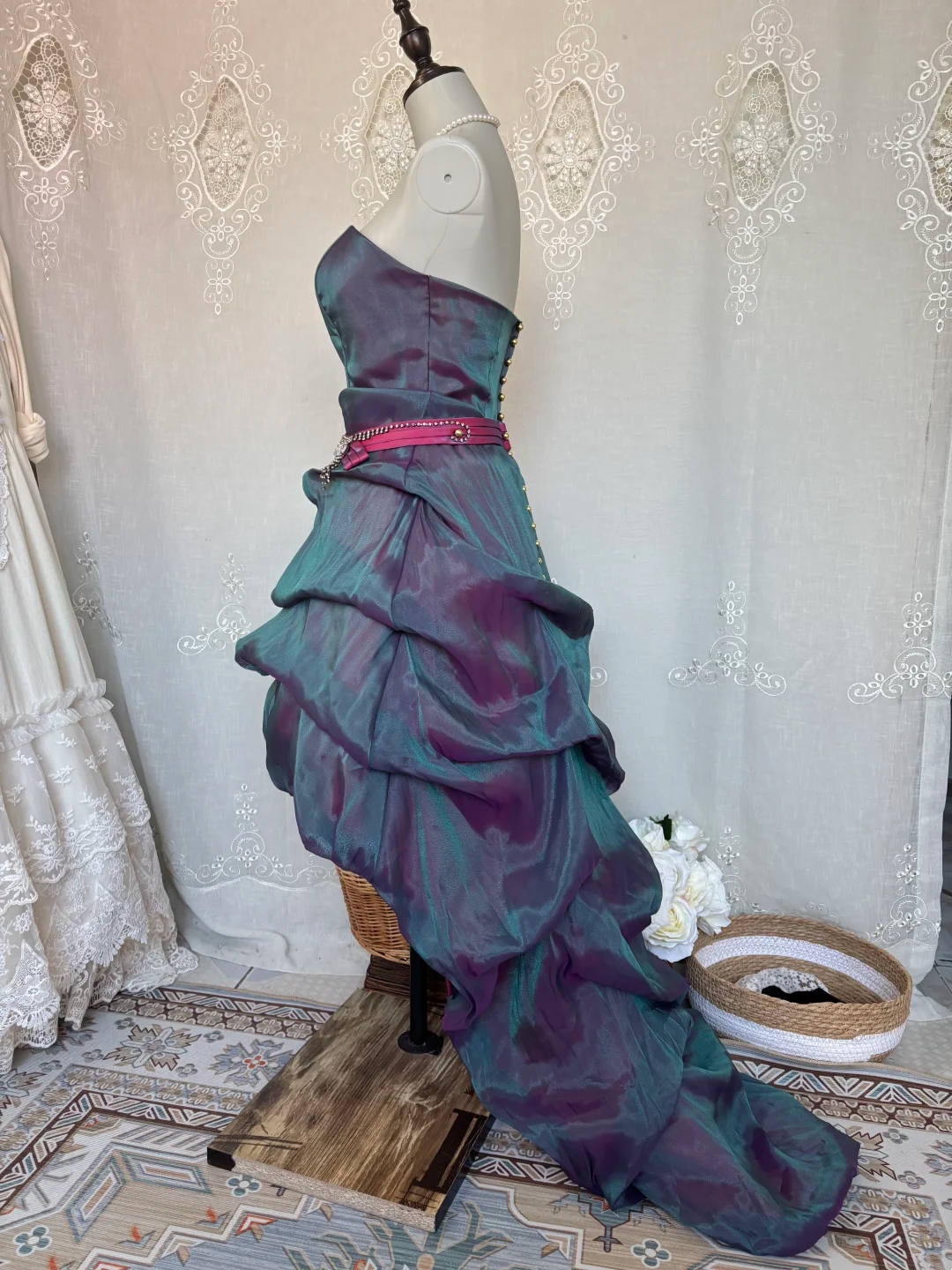 Vintage Oil Painting Peacock Strapless Fitted Waist Sexy Evening Party Dress gh7143