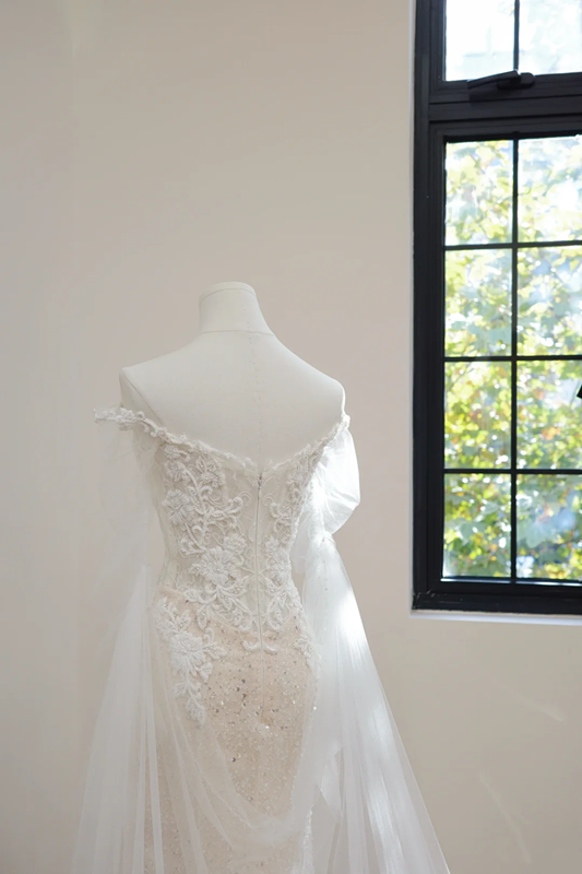 Off-white strapless fitted long ball gown, bridal dress R8527