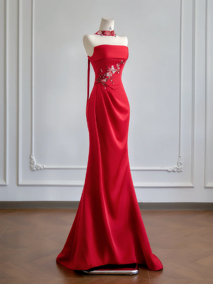 Red strapless, fitted waist, elegant long ball gown R8170