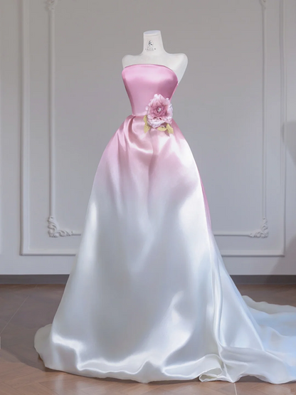 Light pink gradient strapless waist-cinching long ball gown R8256