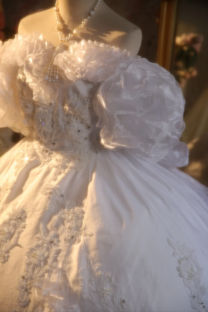 White off-the-shoulder retro elegant ball gown/bridal dress R7268