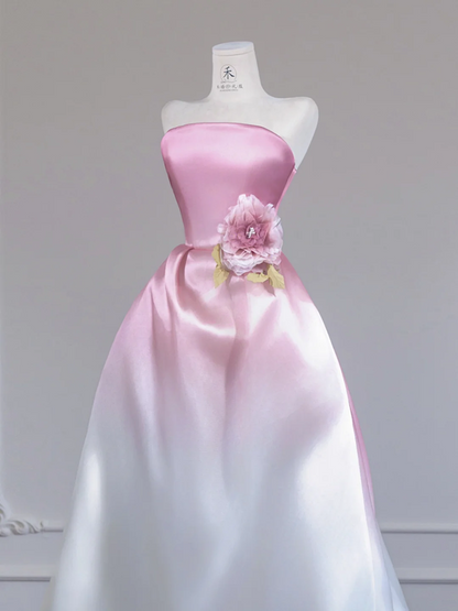 Light pink gradient strapless waist-cinching long ball gown R8256