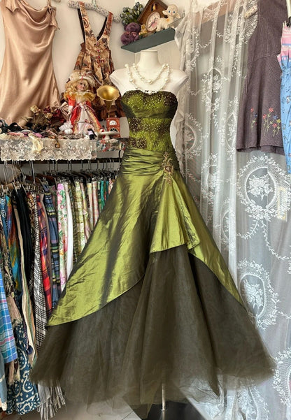 Green tube top waist sexy heavy skirt dress, prom dress R5386