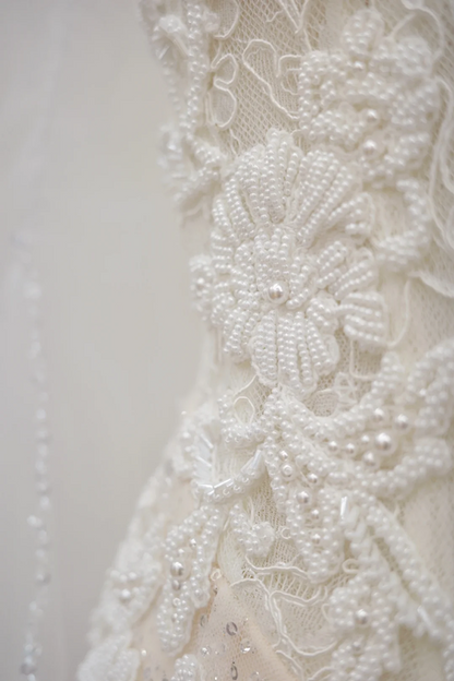 Off-white strapless fitted long ball gown, bridal dress R8527