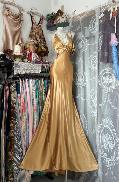 Gold Halter Neck Fitted Waist Slim Sexy Long Prom Dress, Evening Gown gh7199
