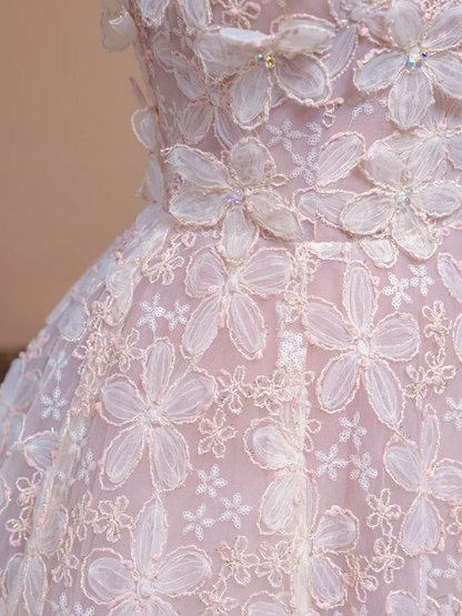 Light pink strapless, fitted waist, full skirt, long ball gown, bridal dress R8343