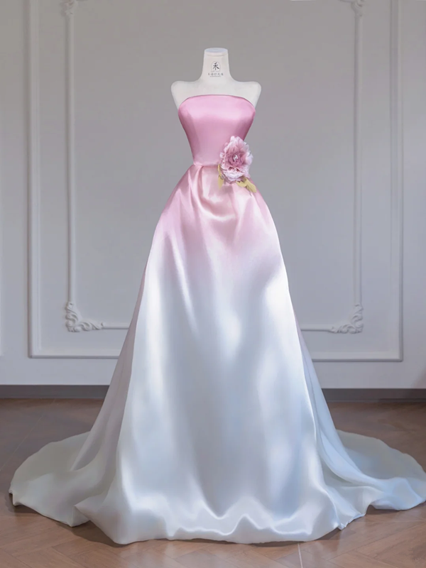 Light pink gradient strapless waist-cinching long ball gown R8256