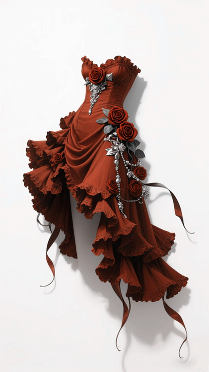 Red strapless fitted midi ball gown/bridal dress R8558