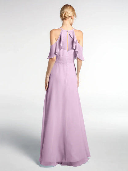 Thin Shoulder Empire Ruffle Edge Sleeve Dress
