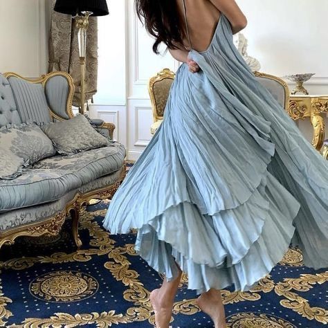 Girlhomeshops-Blue Fashion Simple Sexy Long Chiffon Prom Dress Evening Dress Wedding Guest Party Dress Seaside Holiday Dress gh5250