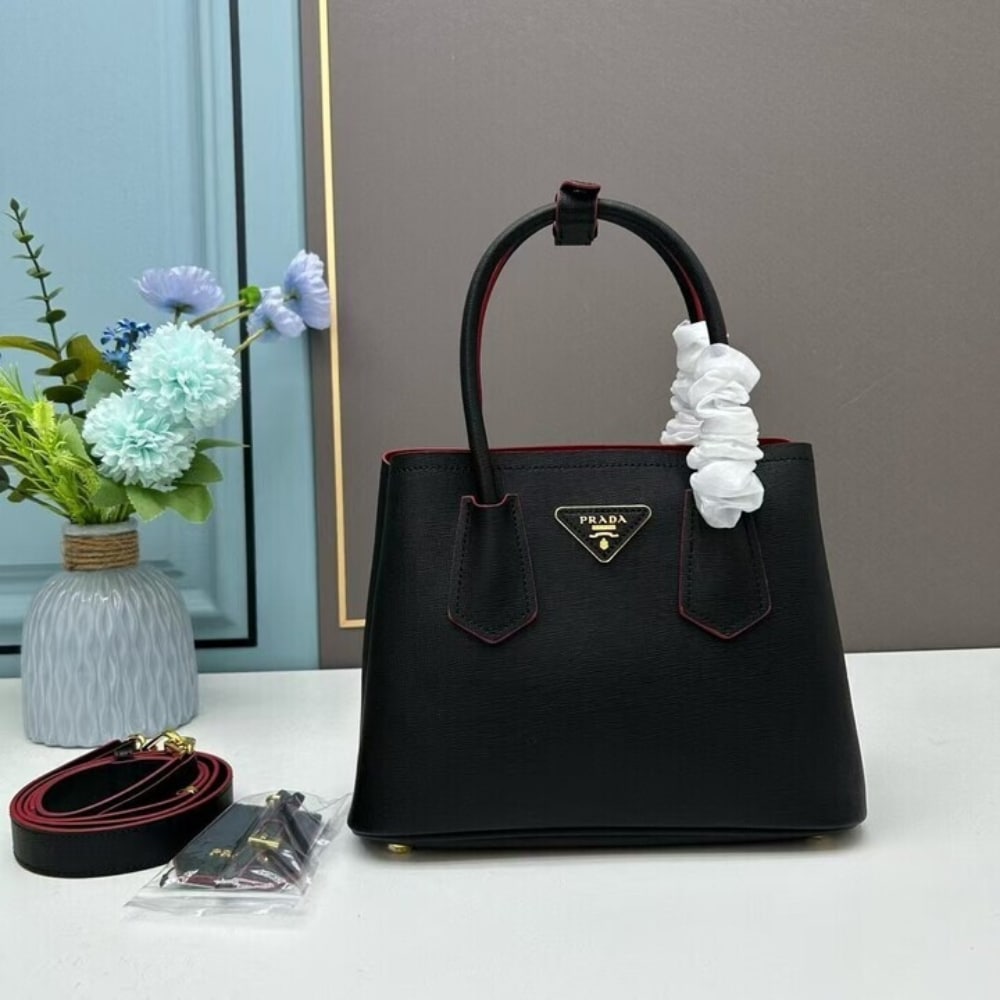 Prada Saffiano Cuir Double Small Tote Bag Black 30Cm