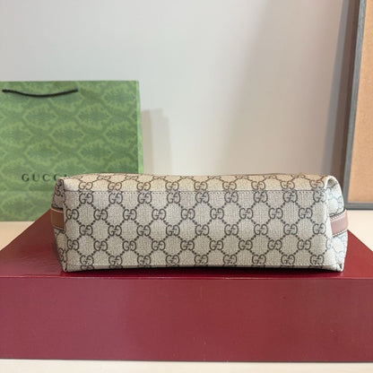 Gucci GG Emblem Medium Bucket Bag Beige And Dark Brown Fabric 29Cm 815103 FAD6L 9758