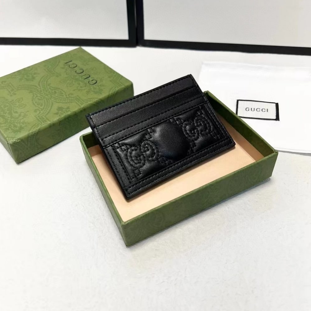 GUCCI GG MATELASSÉ CARD CASE BLACK 10CM 723790 UM8IG 1000