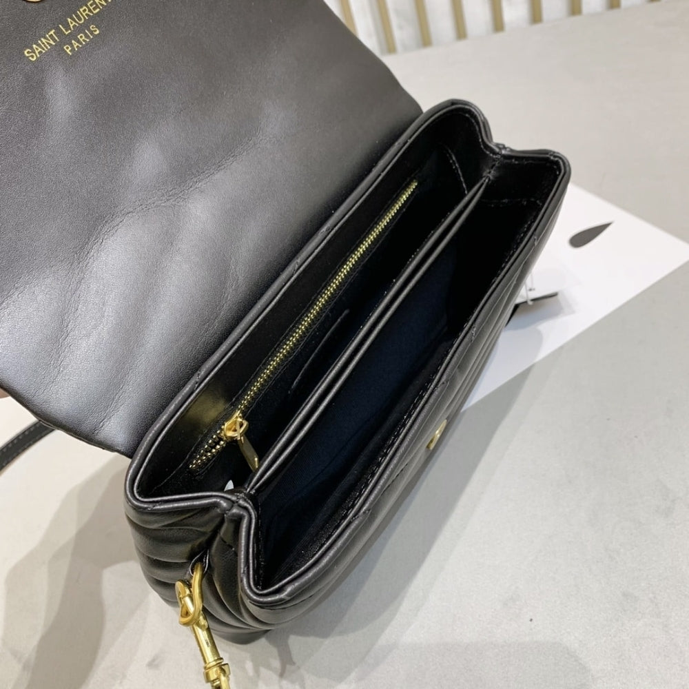 Saint Laurent Loulou Toy Strap Bag In Quilted Y Black With Bronze Toned Metal Hardware 20Cm 678401DV7071000