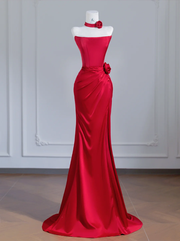 Red strapless fitted waist sexy long ball gown/bridal dress R8237