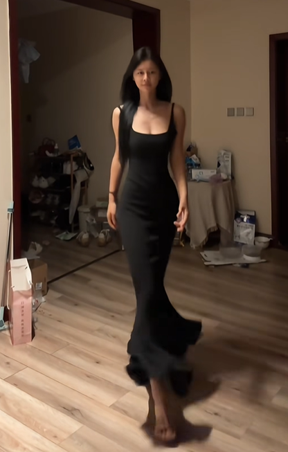 Black halter-neck fitted bodycon fishtail sexy long ball gown R8086