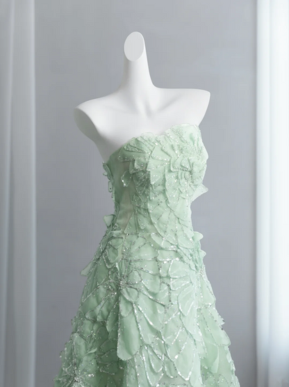 Light green strapless fitted long ball gown R8432